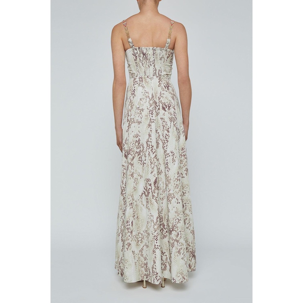 NWT L'Agence Sutton Beaded Strap Maxi Dress in Light Sage Multi Desert Snake - 0 - Picture 3 of 16